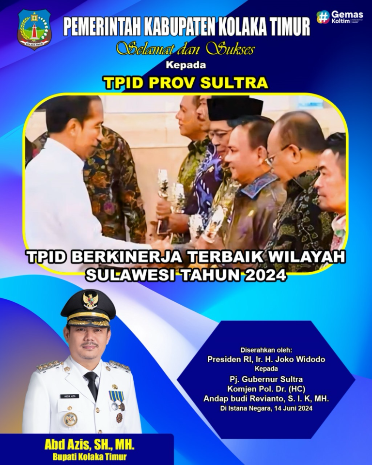 TPID Provinsi Sultra atas pencapaian sebagai TPID berkinerja terbaik wilayah Sulawesi tahun 2024